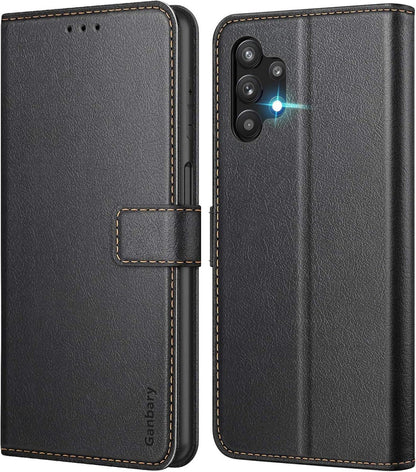 Samsung Galaxy A32 5G Handyhülle Schwarz Premium Leder mit Kartenfach