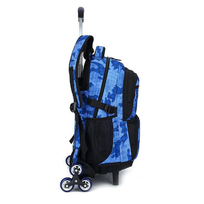 Trolley Rucksack Schultrolley 6 Räder Blau – Kinderrucksack mit Rollen