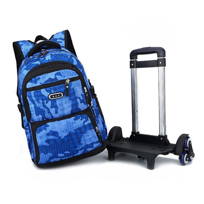 Trolley Rucksack Schultrolley 6 Räder Blau – Kinderrucksack mit Rollen