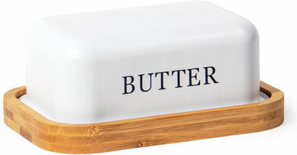 Butterdose mit Holzdeckel für 250g Butter aus Edelstahl Weiße