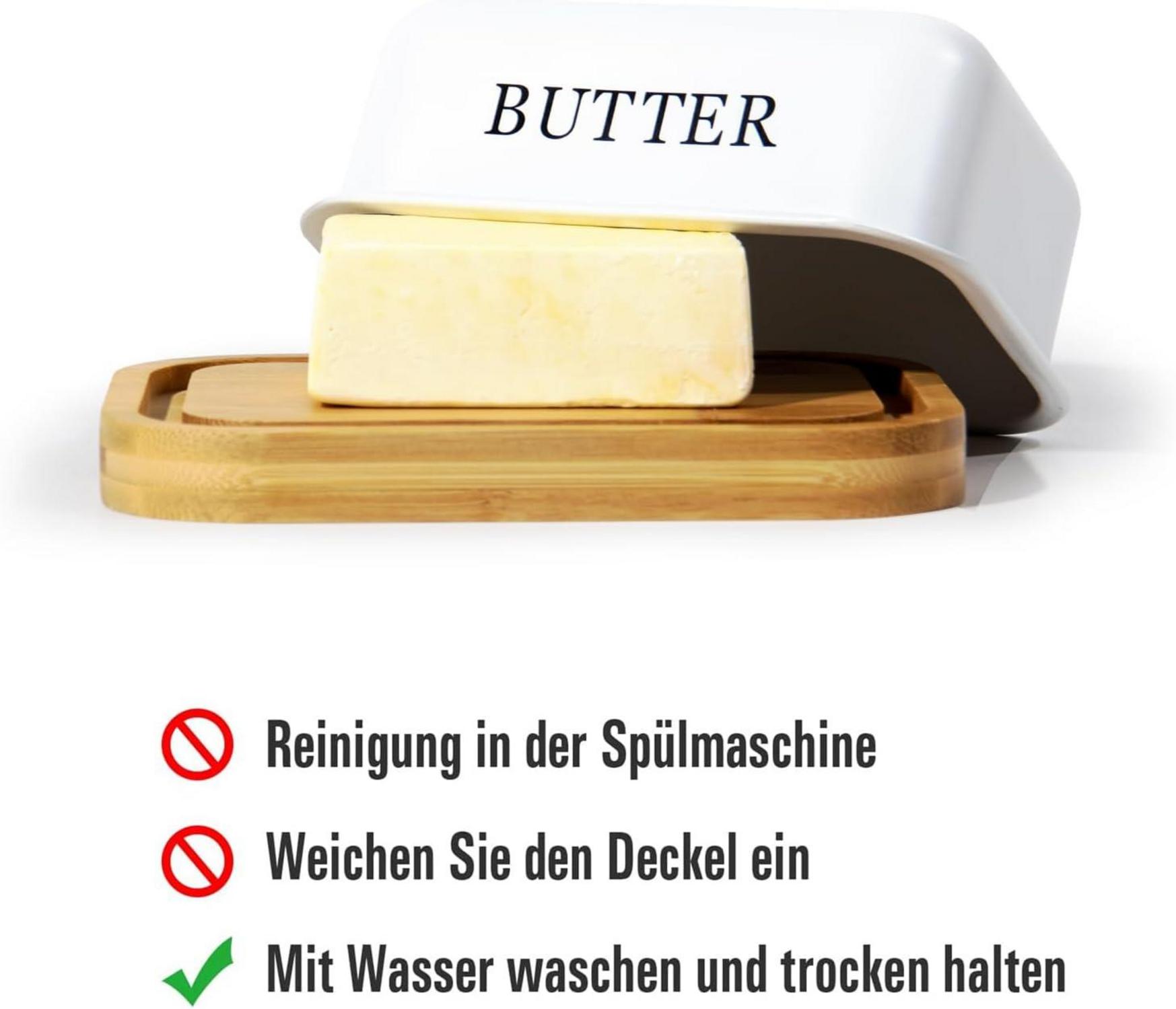 Butterdose mit Holzdeckel für 250g Butter aus Edelstahl Weiße