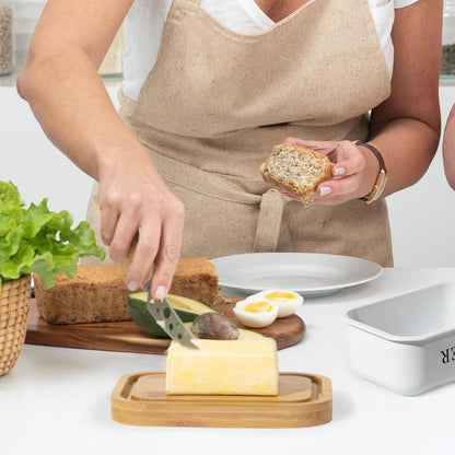 Butterdose Butterglocke 250g Edelstahl Holzdeckel Weiß-15