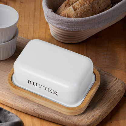 Butterdose mit Holzdeckel für 250g Butter Edelstahl