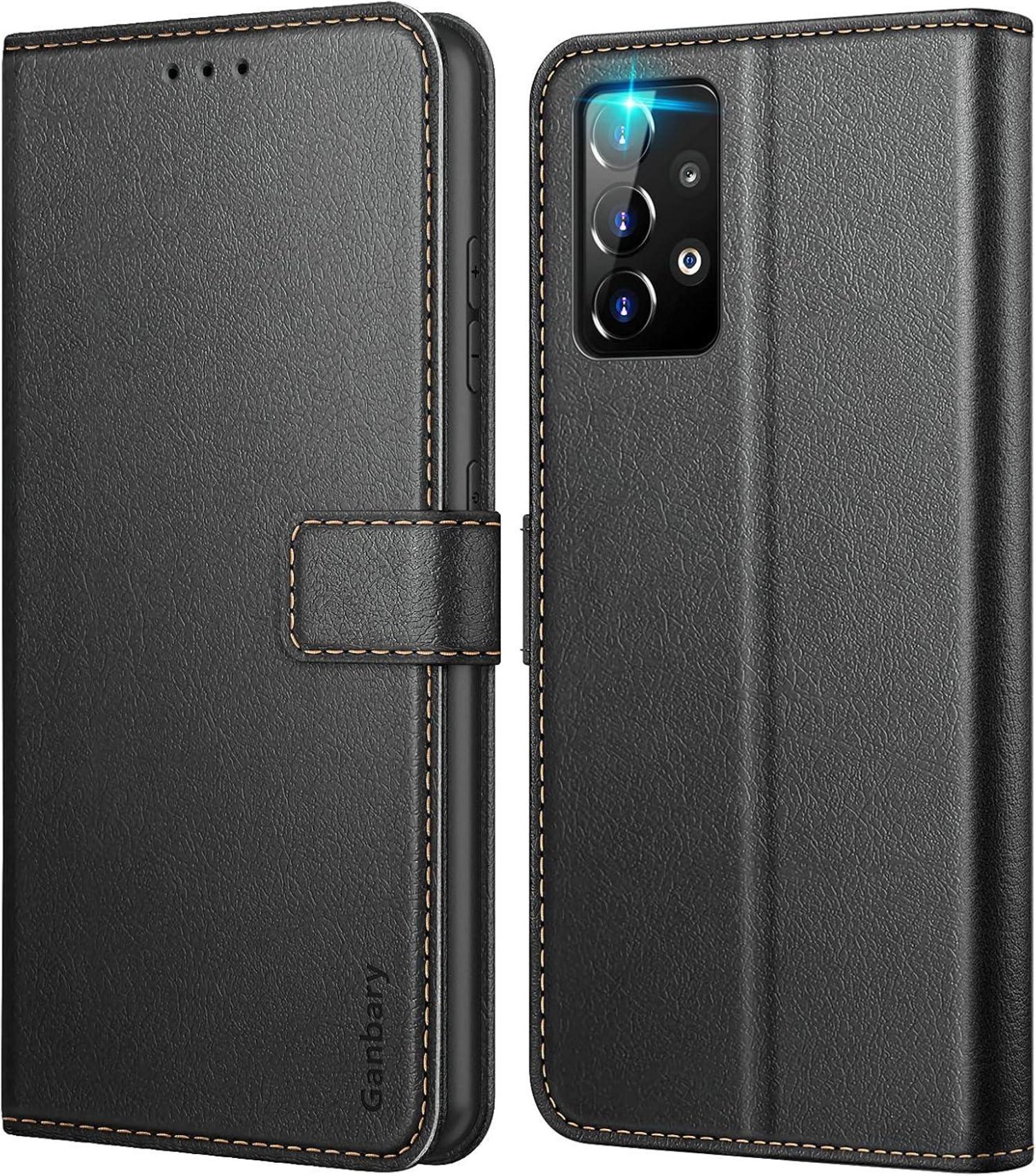 Samsung Galaxy A52s 5G Handyhülle Schwarz Leder Flipcase mit