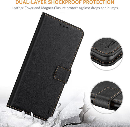 Xiaomi Redmi 9T Handyhülle Leder Flipcase Schwarz mit Kartenschlitzen