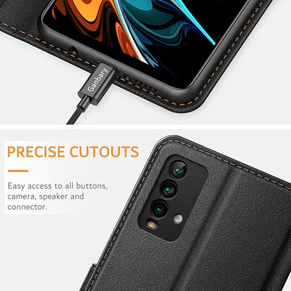 Xiaomi Redmi 9T Handyhülle Schwarz Leder Tasche Flipcase mit Kartenschlitzen und Standfunktion