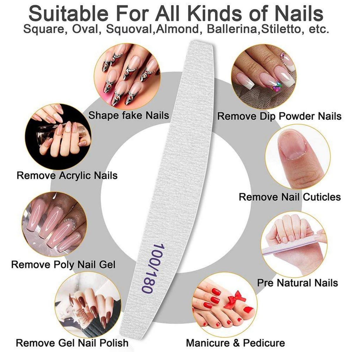 12 Stück Nagelfeilen 100/180 für Gelnägel Acryl Dicke Nägel waschbare