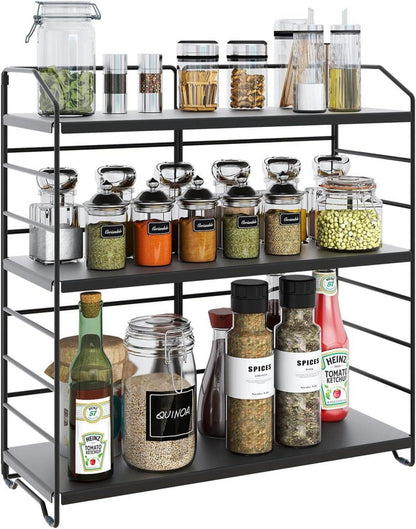 Verstellbares 3-Ebenen Metall Gewürzregal Organizer Schwarz