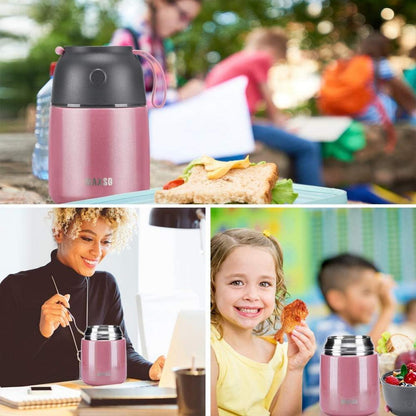 LOGEEYAR Thermobehälter Lunchbox 500ml Edelstahl Isolierbehälter Babybrei Faltbare Löffel