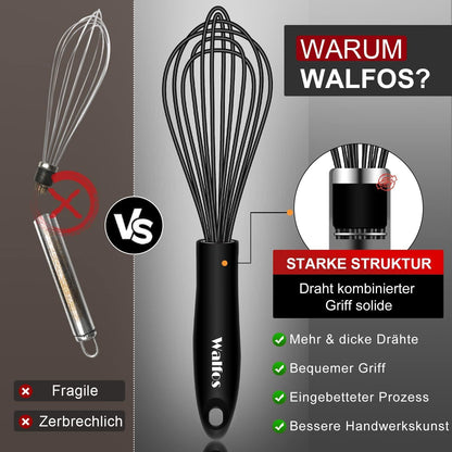 Walfos 26,6cm Silikon Schneebesen Schwarz Edelstahl