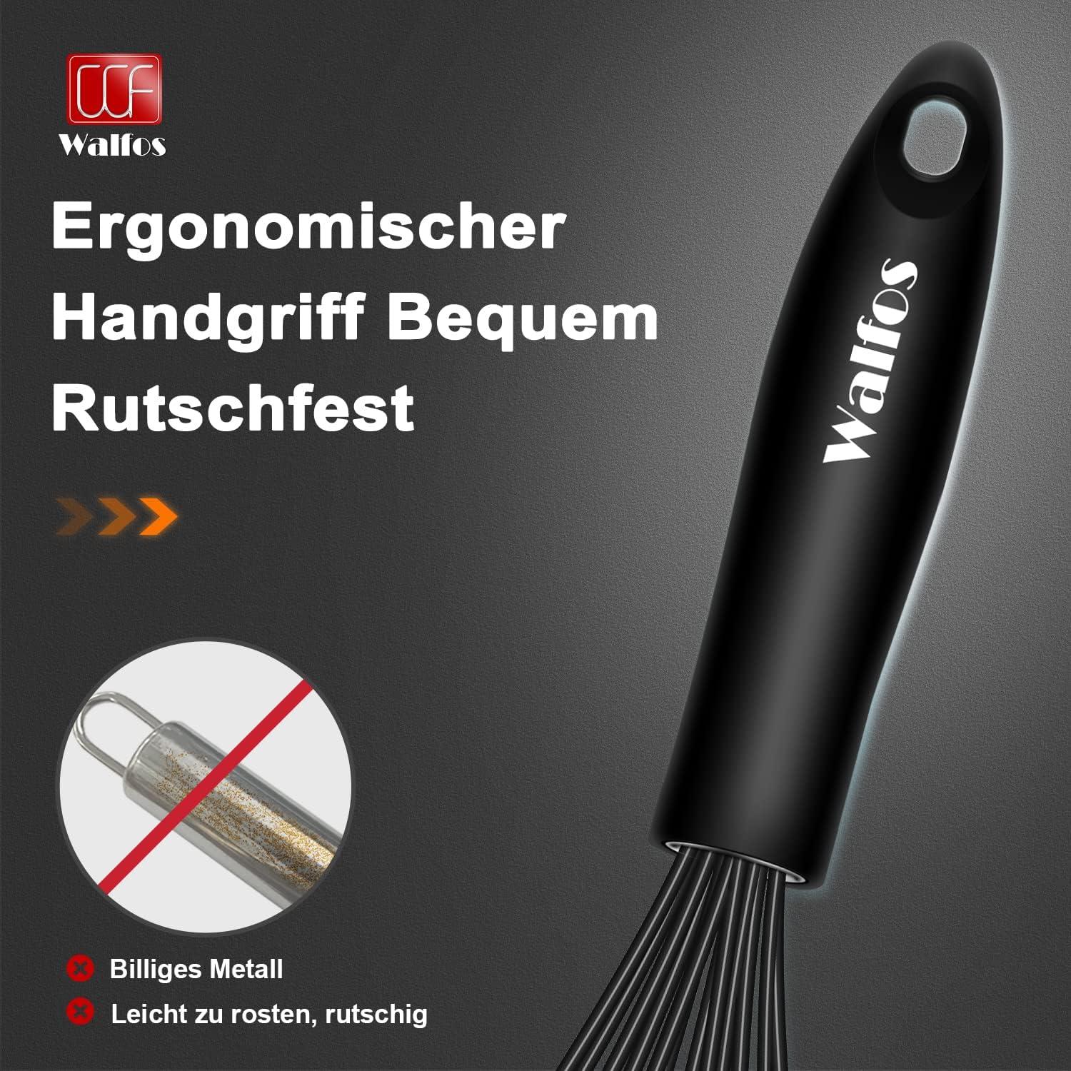 Walfos 21.5cm Silikon Edelstahl Rührbesen Ballonschneebesen Schwarz