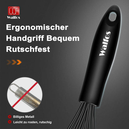 Walfos 21.5cm Silikon Edelstahl Rührbesen Ballonschneebesen Schwarz