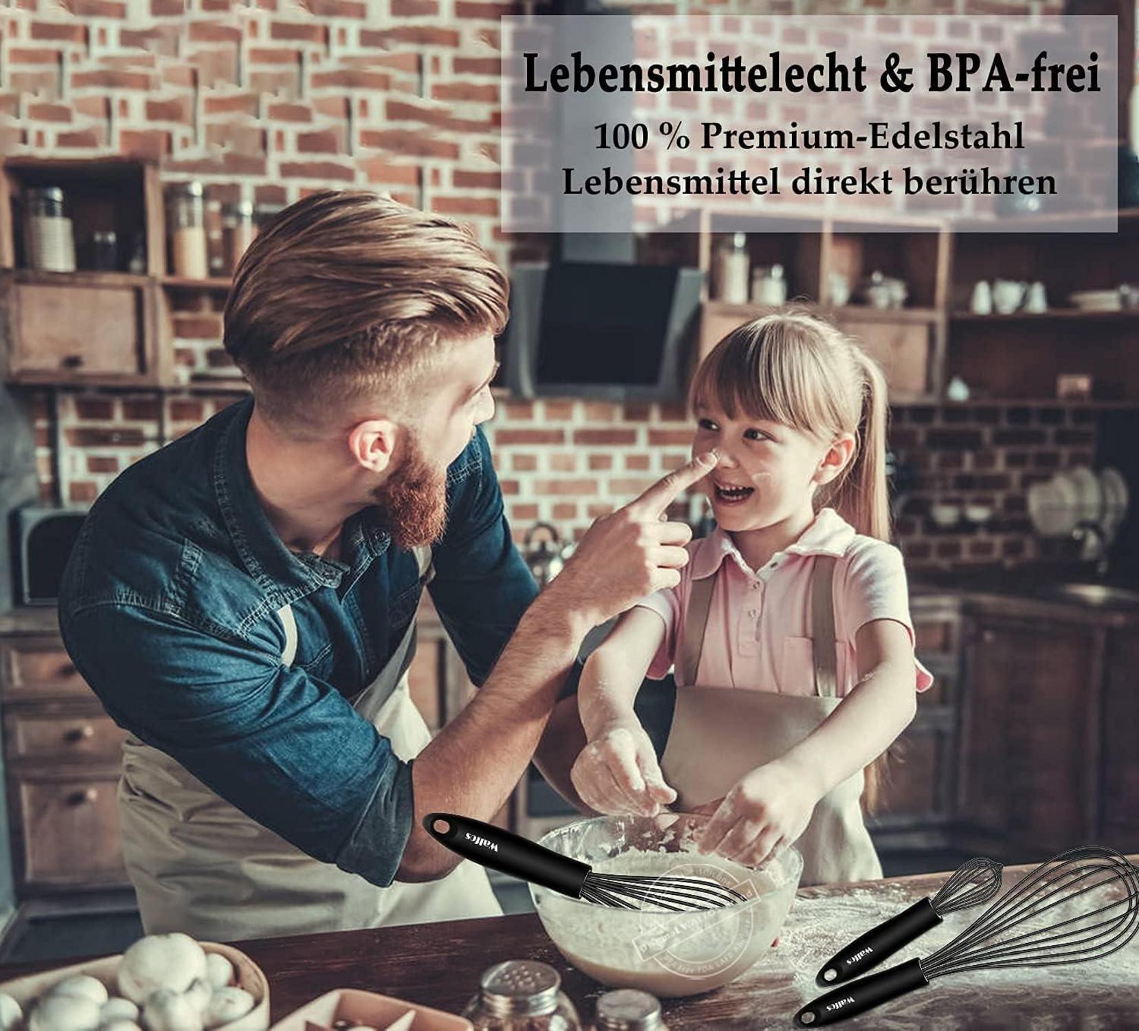 Schneebesen 21.5cm Schwarz Silikon Edelstahl Küche Rührbesen Ballon