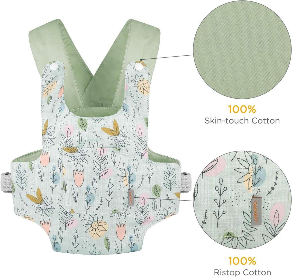 GAGAKU Puppentrage Babypuppentrage Kuscheltierträger Grün 100% Baumwolle