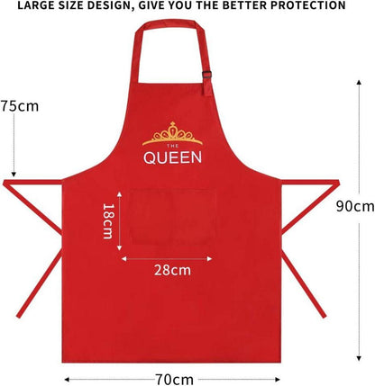 Wasserdichte Verstellbare Kochschürze Tasche BBQ Backen Chef 90x70cm König und Königin Rot