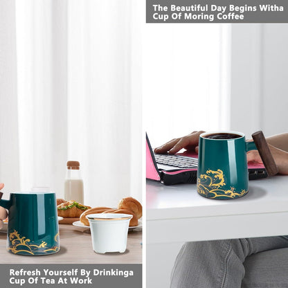 DISDADA Teetasse Keramik mit Sieb und Deckel 500ml - Dark Green Waves