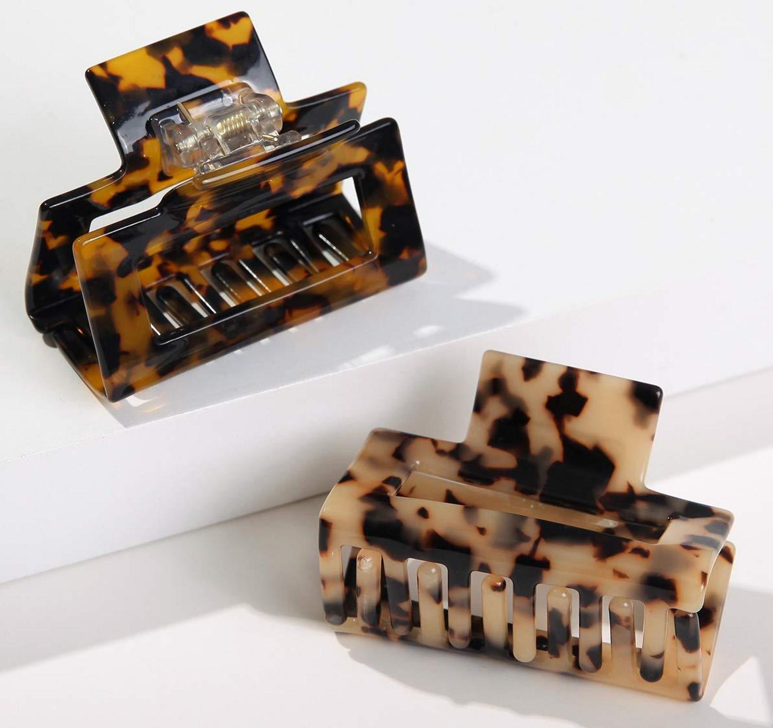 2er Set Haarklammer Damen Mittelgroß Leopard Druck Haarkrallen Clips