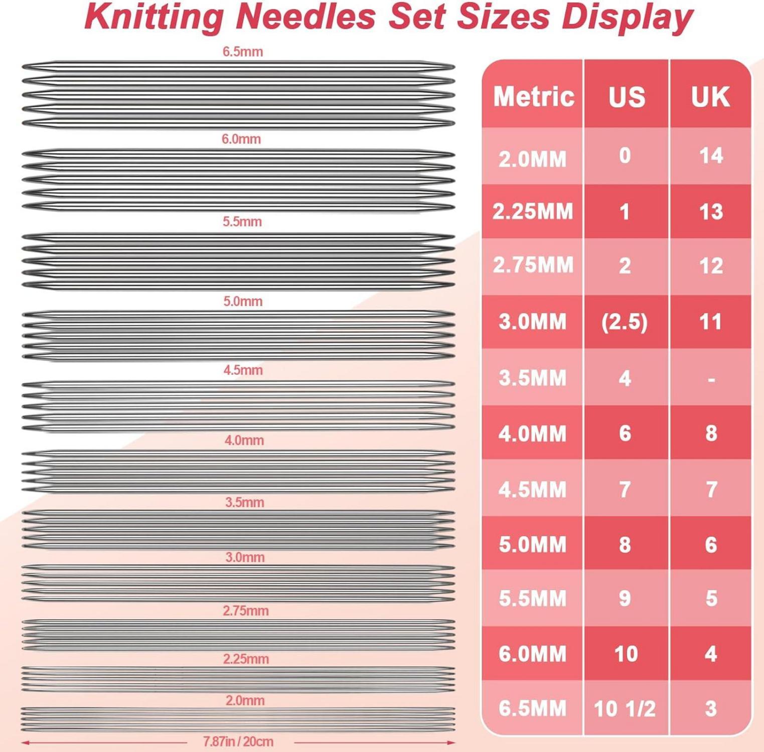 Metall Stricknadel Set 20cm Doppelspitz 2.0mm