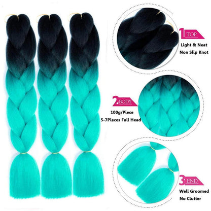 Jumbo Braid Haarverlängerung Ombre Schwarz Cyan 24 Zoll