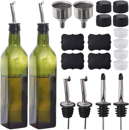 Olivenölflasche mit Ausgießer und Trichter, 2 Stück