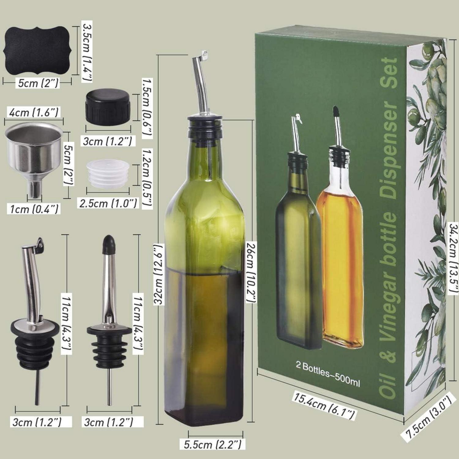Olivenölflasche Set mit Ausgießer Trichter grün 2 Stück