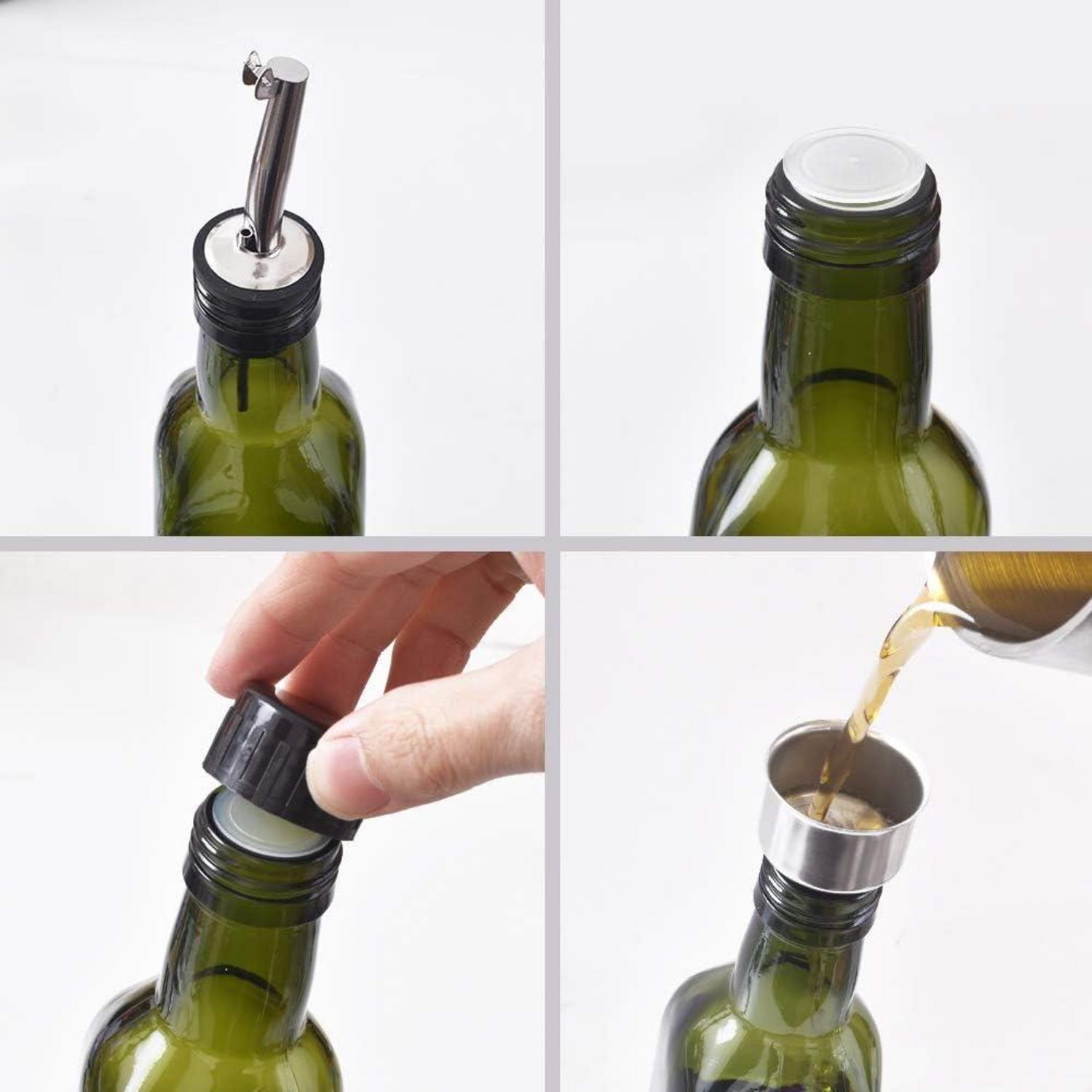 Olivenölflasche 500ml Glas Ausgießer Trichter Dosierung Menage Küche 2er Set