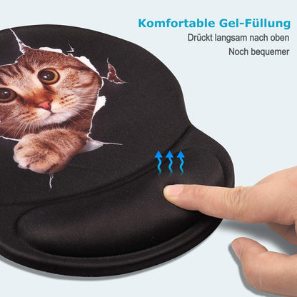Ergonomisches Katzen-Mauspad mit Gelkissen und Handgelenkauflage