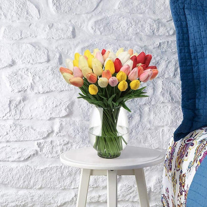 20Stk Künstliche Tulpenblumenstrauß Latex Real-Touch Gelb 34cm