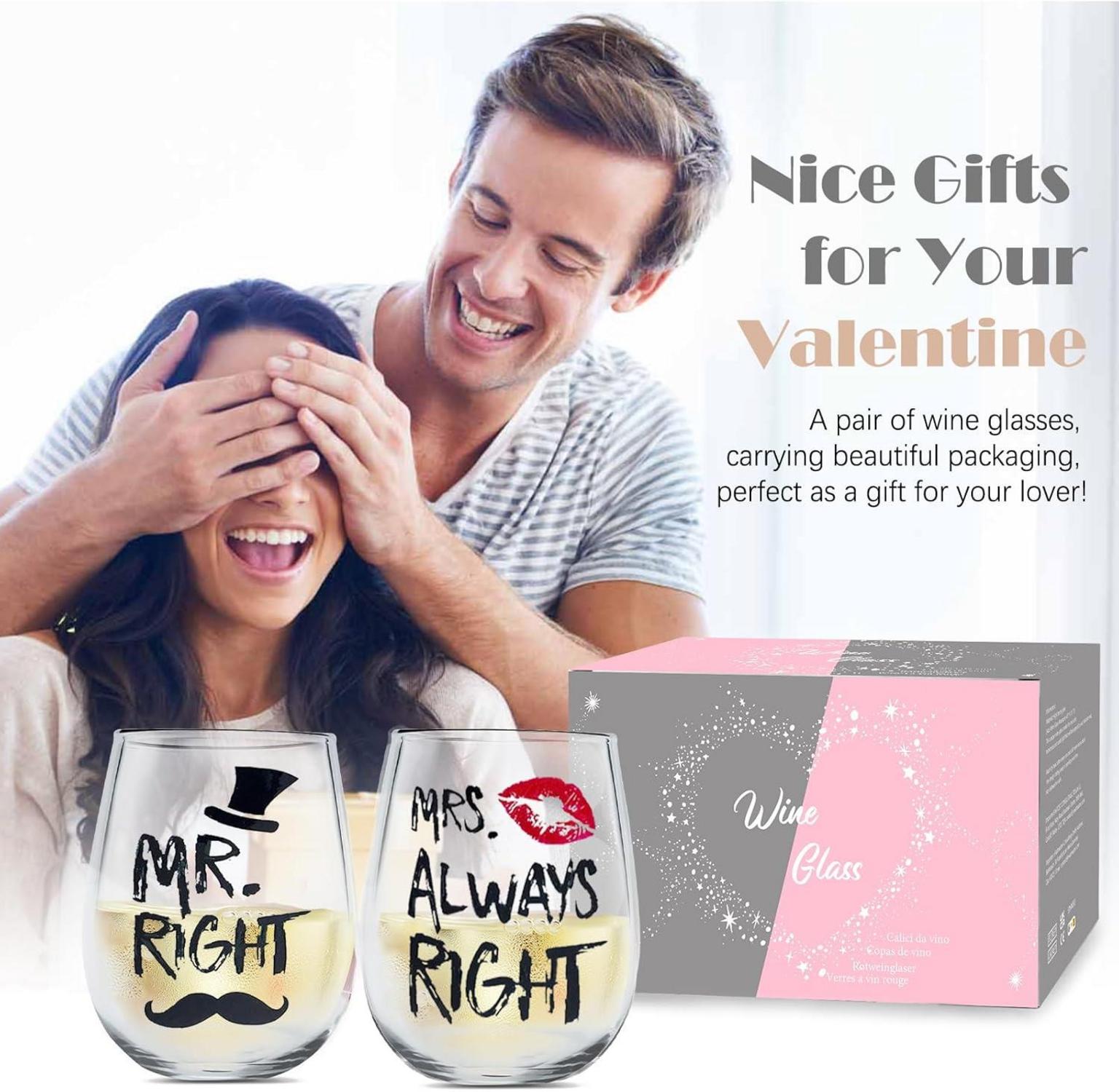 Weingläser Set Mr Right Mrs Always Right Geschenk Hochzeit Jahrestag