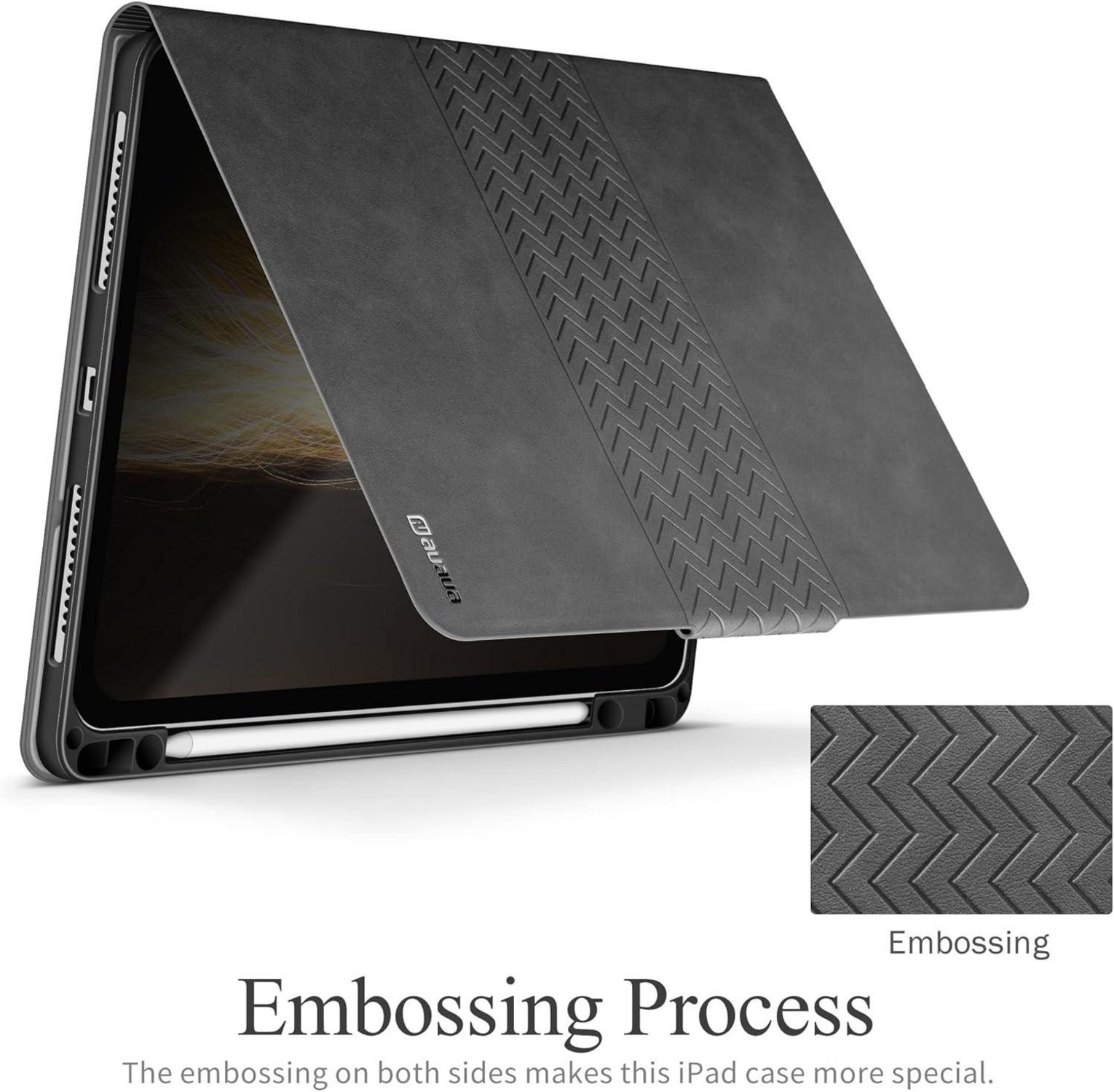 AUAUA iPad Pro 12.9 Zoll 2022/2021/2020/2018 Hülle Grau Stifthalter Auto Schlaf PU Leder