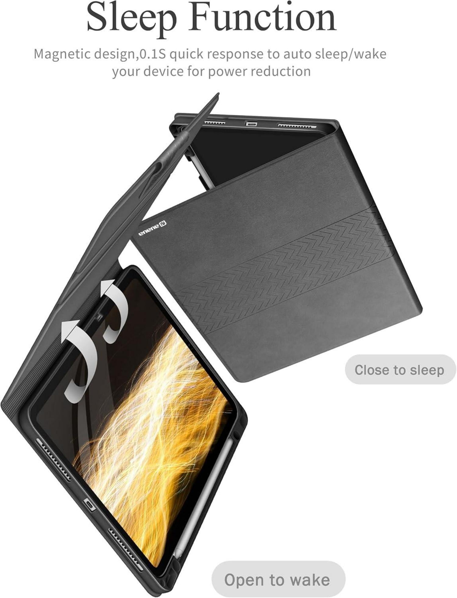 iPad Pro 12.9 Zoll Hülle Stifthalter Auto Schlaf PU Leder Grau