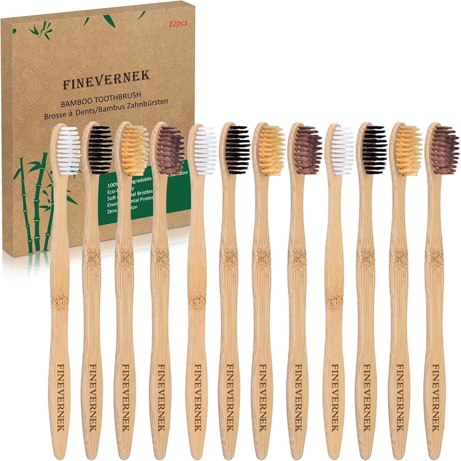 12er Pack Bambus Zahnbürsten Set Natur BPA-frei & Vegan