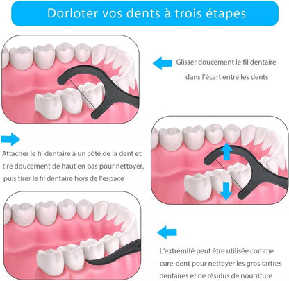 Zahnseide Dental Floss Aktivkohle Sticks Minze 200Stk Etui - Geschenk