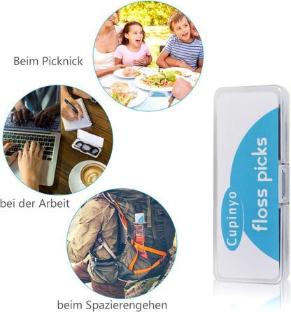 Zahnseide Stick Minze 200Stk Aktivkohle Dental Sticks tragbares Etui