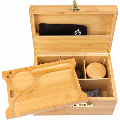 Große Bambusbox mit Zahlenschloss und Glasbehältern