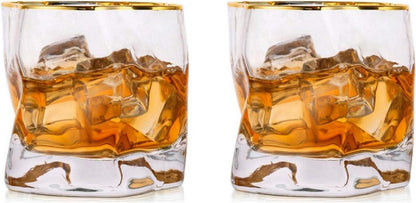Whiskyglas Set 2 Stück Edel Tumbler Weingläser Goldrand für Männer Gin