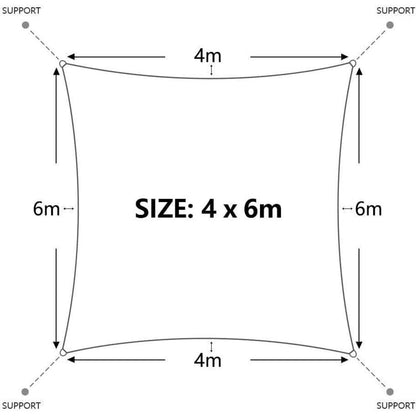 Wasserdichtes Sonnensegel 4x6m Grau mit Befestigungsseilen