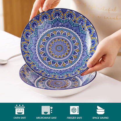 Porzellan Suppenteller Set Mandala 4tlg. Tiefe Teller Ø20,8 cm - 700ml