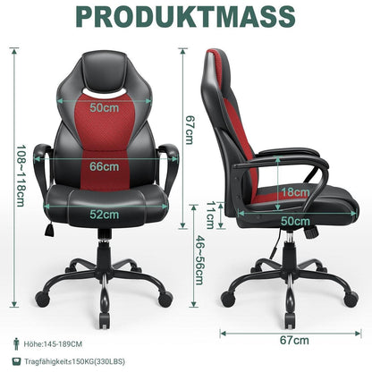 BASETBL Bürostuhl Racing Gaming Chefsessel Ergonomisch Rot