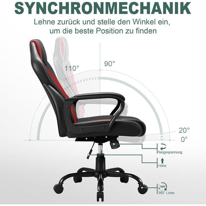 BASETBL Bürostuhl Racing Gaming Chefsessel Ergonomisch Rot