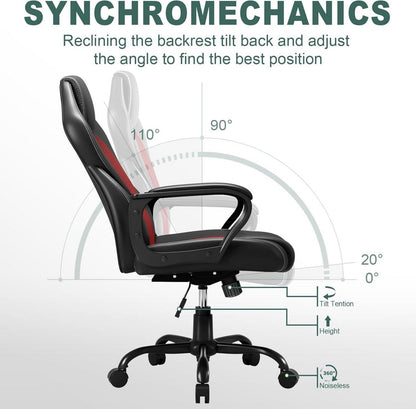 Ergonomischer Gaming Bürostuhl Racing Stuhl Wippfunktion Rot