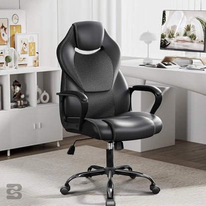 Ergonomischer Bürostuhl 150kg PU Leder schwarz Wippfunktion