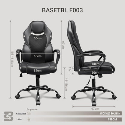 Ergonomischer Bürostuhl 150kg PU Leder schwarz Wippfunktion