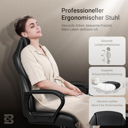 Ergonomischer Bürostuhl 150kg PU Leder schwarz Wippfunktion