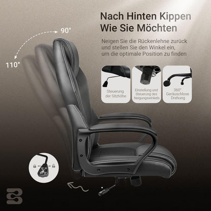 Ergonomischer Bürostuhl 150kg PU Leder schwarz Wippfunktion