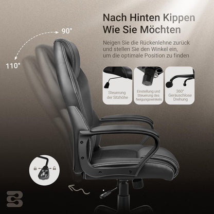 Bürostuhl Chefsessel 150kg ergonomisch PU Leder schwarz