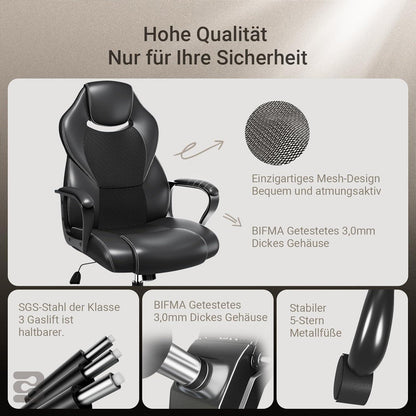 Bürostuhl Chefsessel 150kg ergonomisch Bürosessel Gaming Stuhl PU Leder