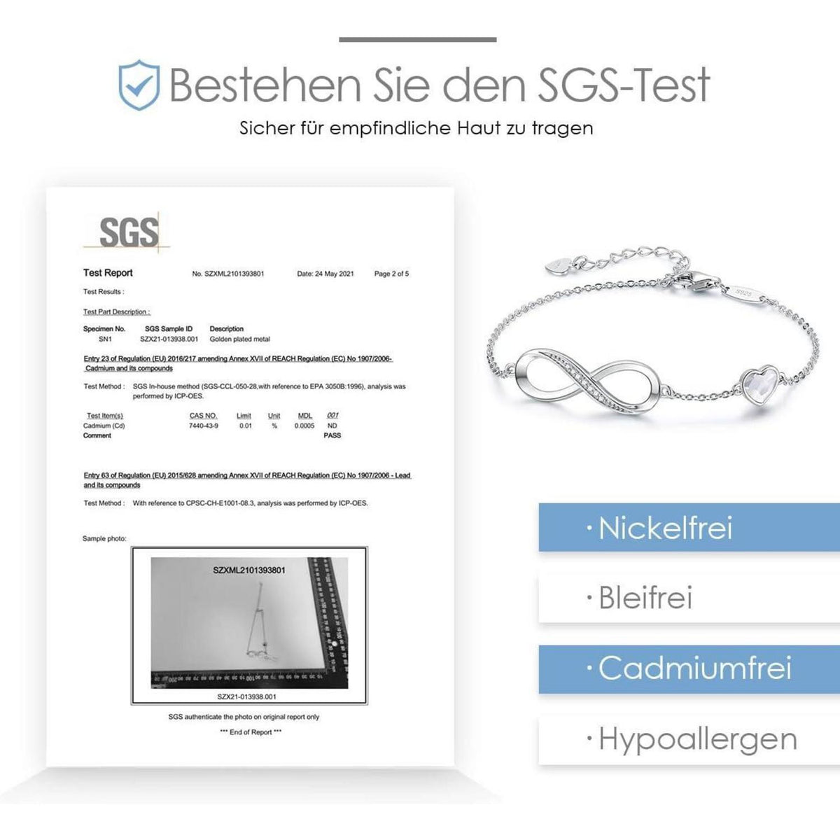 Unendlichkeitsarmband Damen 925 Sterling Silber Herz Kristall Armkette