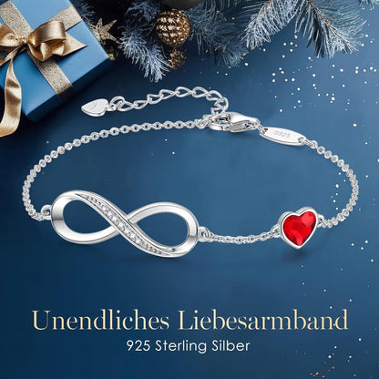 Unendlichkeitsarmband Damen 925 Silber Herz Kristall Armkette