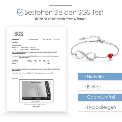 Unendlichkeitsarmband Damen 925 Silber Herz Kristall Armkette